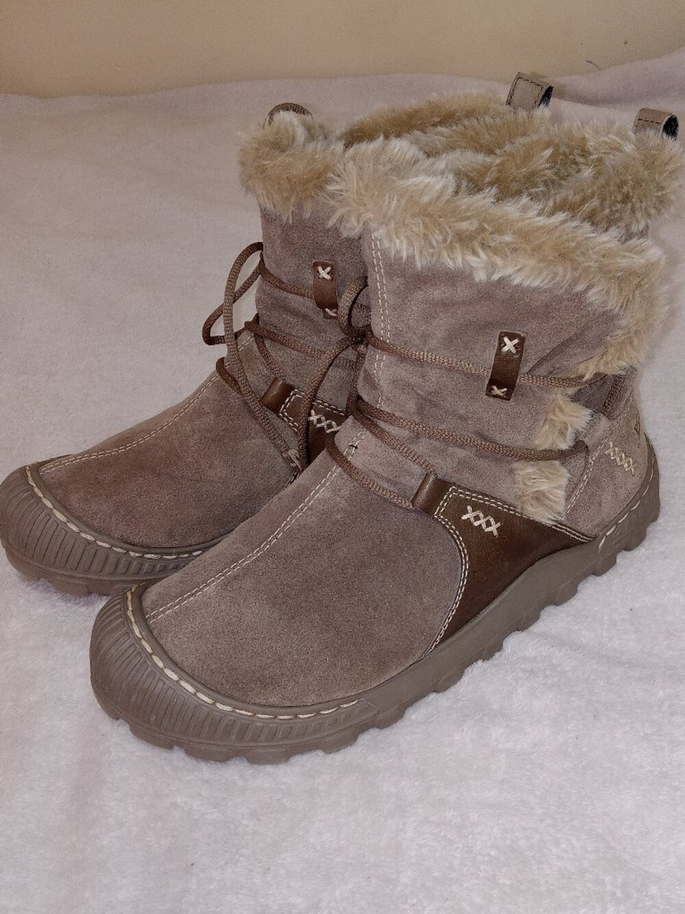 Earth Kalso Central Boots Womens 9B Powder Khaki Suede Fur Lined Thinsulate